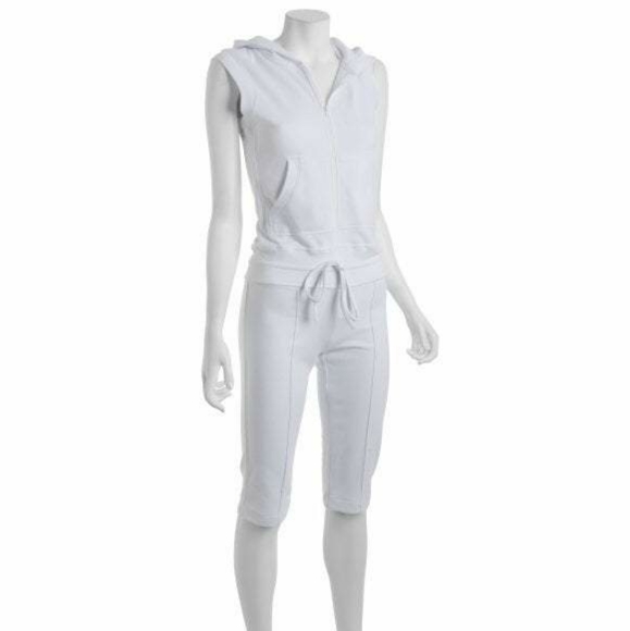 NORMA KAMALI EVERLAST WHITE ZIP FRONT HOODED/CROPP - Picture 1 of 2